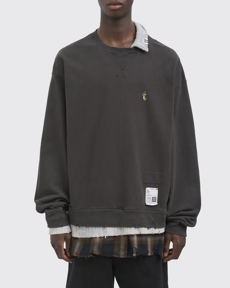MIHARAYASUHIRO Kariertes Double-Layer Sweatshirt aus Baumwolle mit Rundhals Schwarz