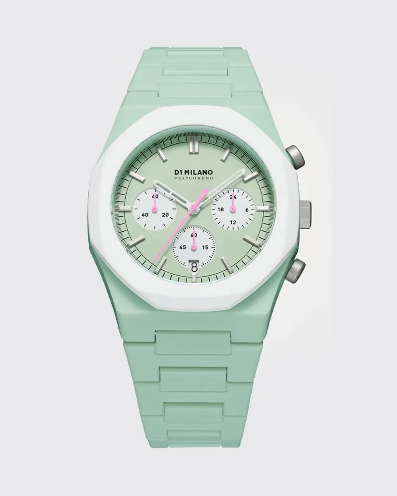 D1 Milano Zweifarbige Polycarbonat-Uhr mit abstraktem Muster Grün