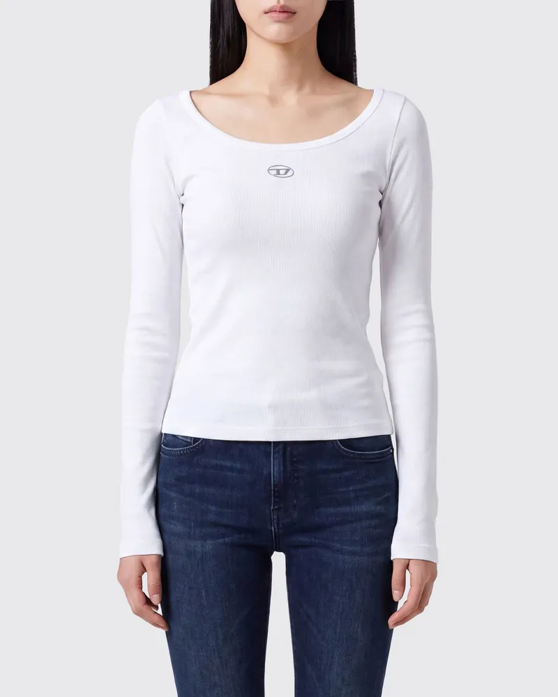 Diesel T-Bal Langarm-T-Shirt aus Baumwolle mit Oval D-Logo Weiß