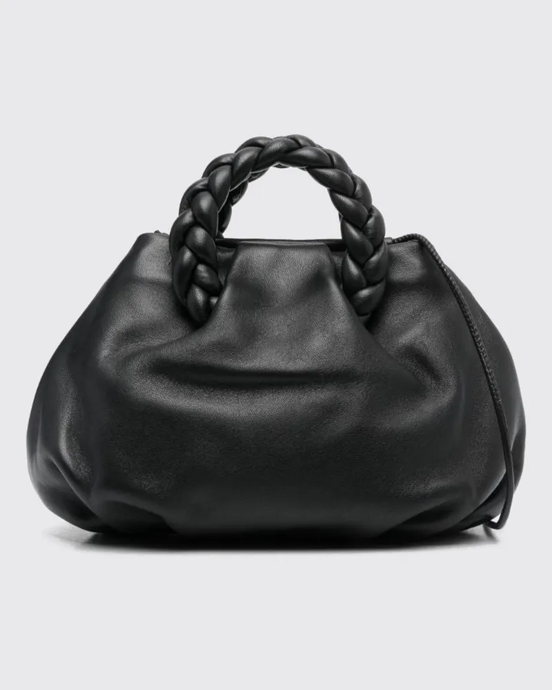 HEREU Mini Bombon Tasche aus Lammleder mit geflochtenen Griffen und Schultergurt Schwarz