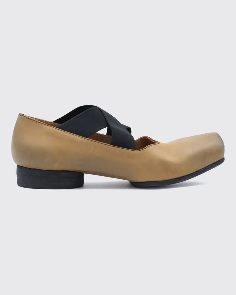Uma Wang Mary-Jane-Ballerinas aus Leder mit eckiger Spitze und elastischen Schnürsenkeln Mustard