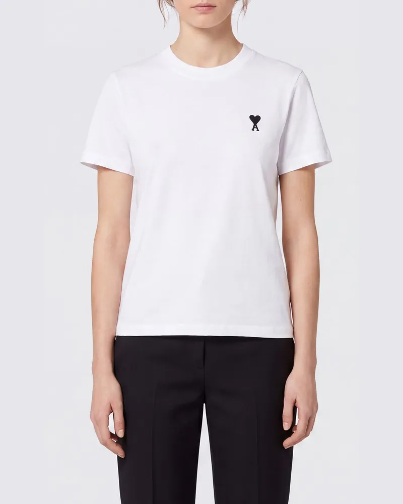 AMI Paris Slim Fit T-Shirt aus Baumwolle mit kontrastierendem Ami de Coeur-Logo Weiß