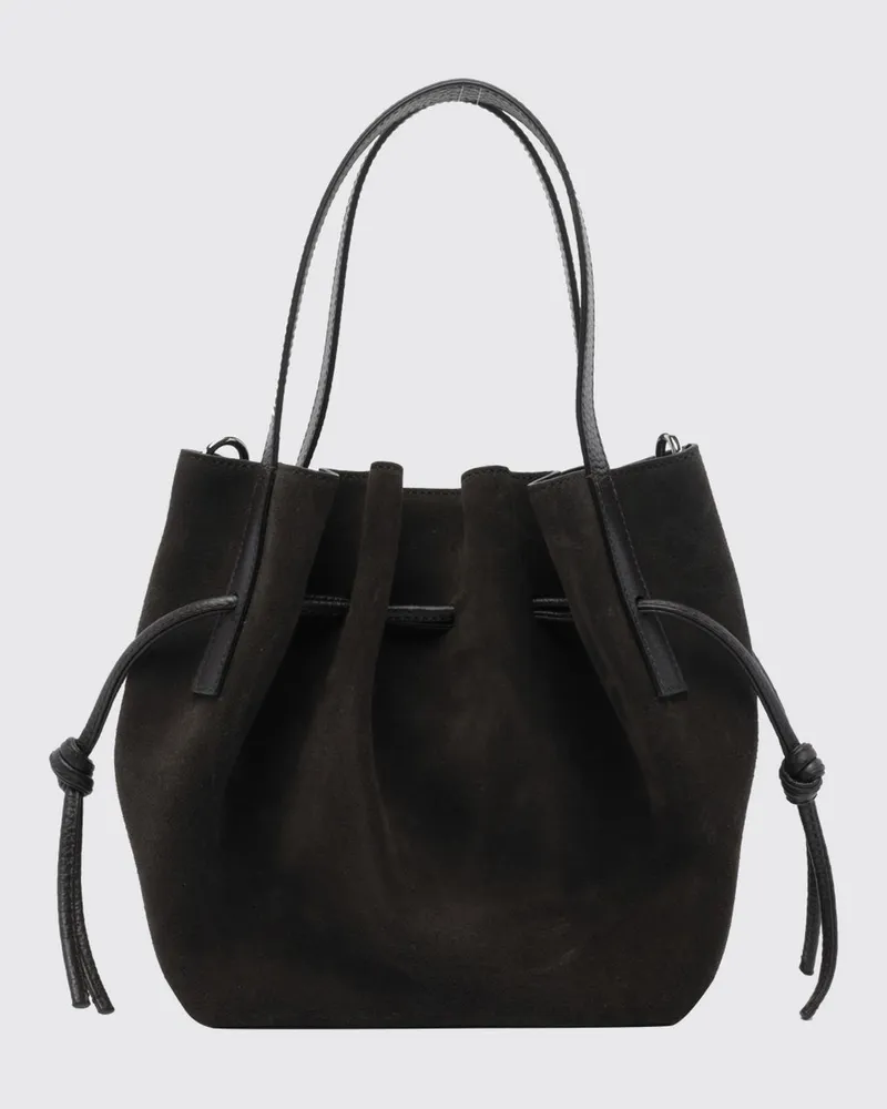 YUZEFI Scallop Mini-Beuteltasche von aus Velourskalbsleder mit Kordelzug Braun