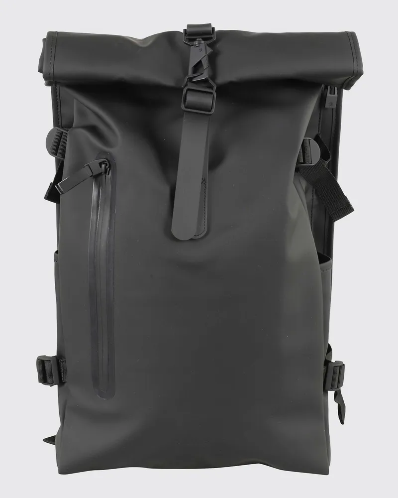 RAINS Wasserdichter Rolltop Rucksack mit Karabinerverschluss Schwarz