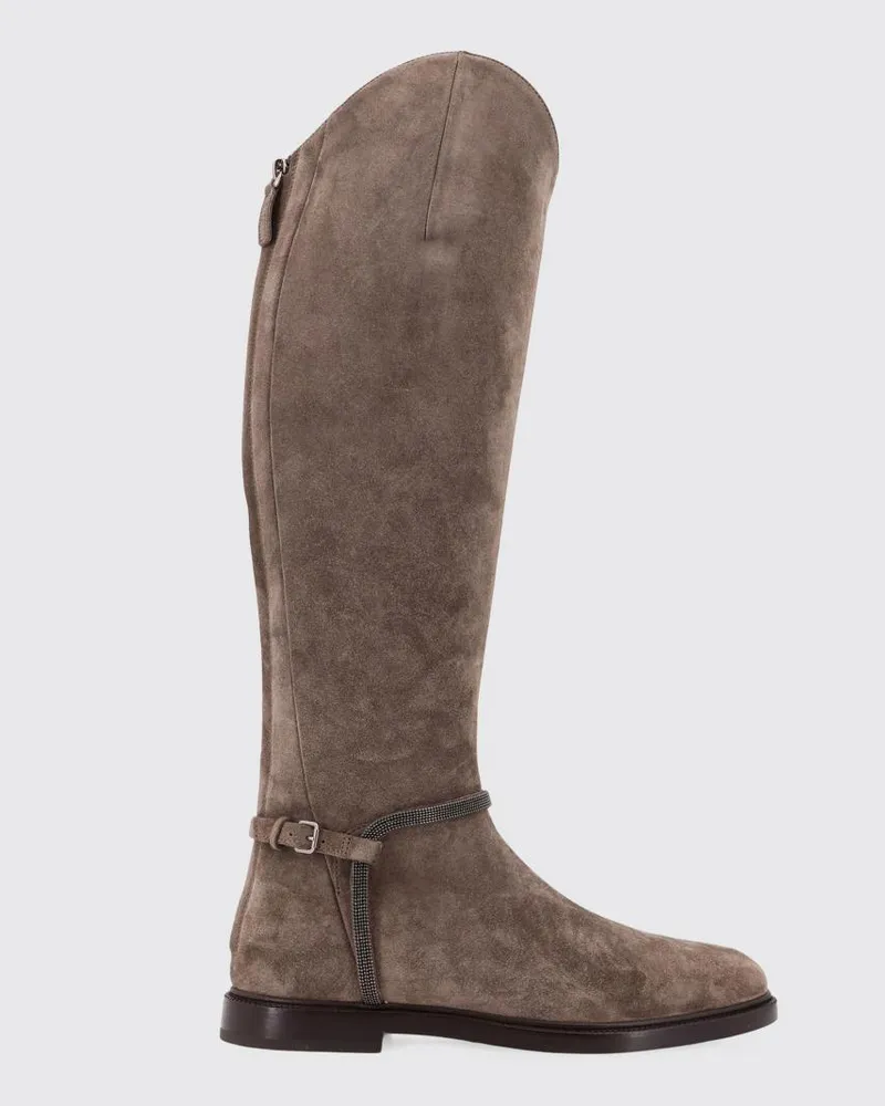 Brunello Cucinelli Flache stiefeletten damen Taubengrau