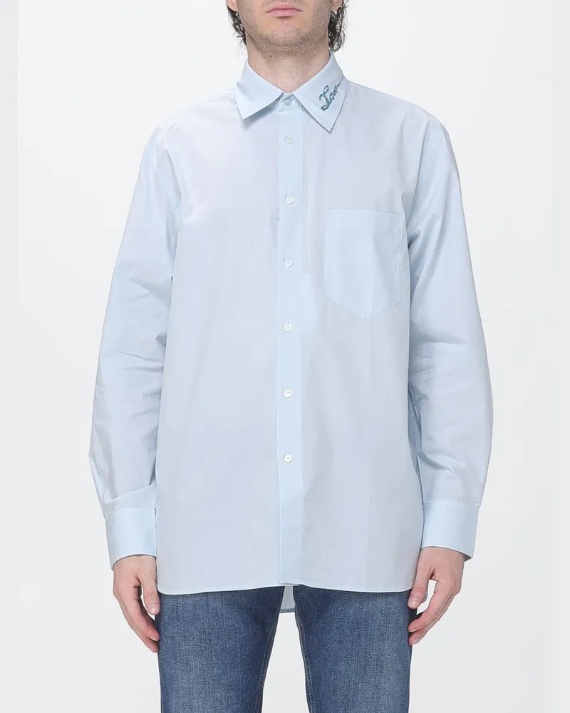 Paul Smith Hemd aus Bio-Baumwoll-Popeline mit Slogan-Print Hellblau