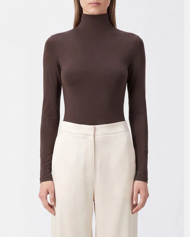 Wolford Langärmeliger Rollkragen-Body aus Slim Fit Stretch-Jersey Braun