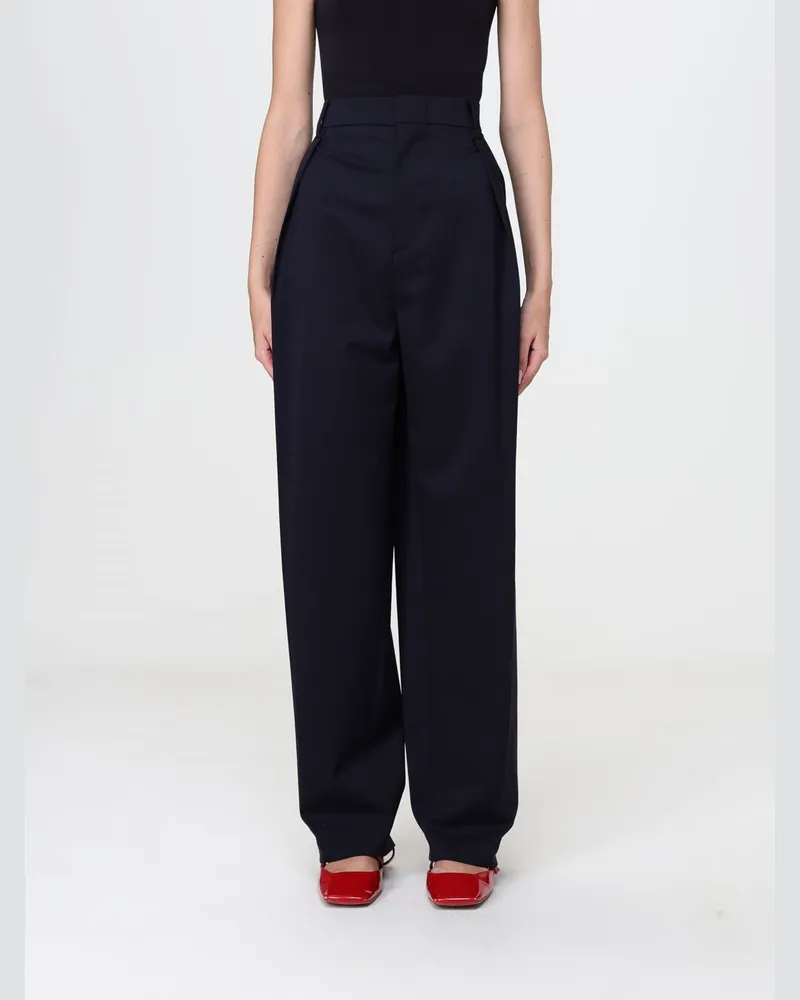 N° 21 Wide-Leg-Hose mit hohem Bund aus Wollmischung Blau