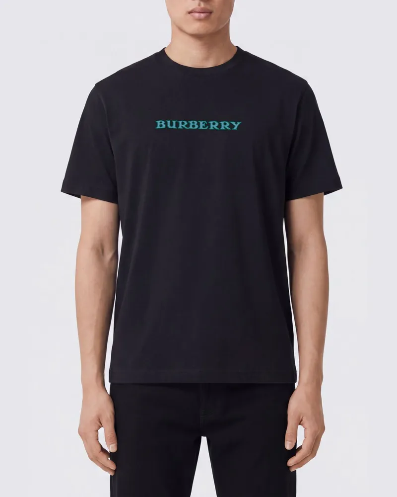 Burberry Baumwoll-T-Shirt mit Rundhalsausschnitt und Equestrian Knight-Logo Schwarz