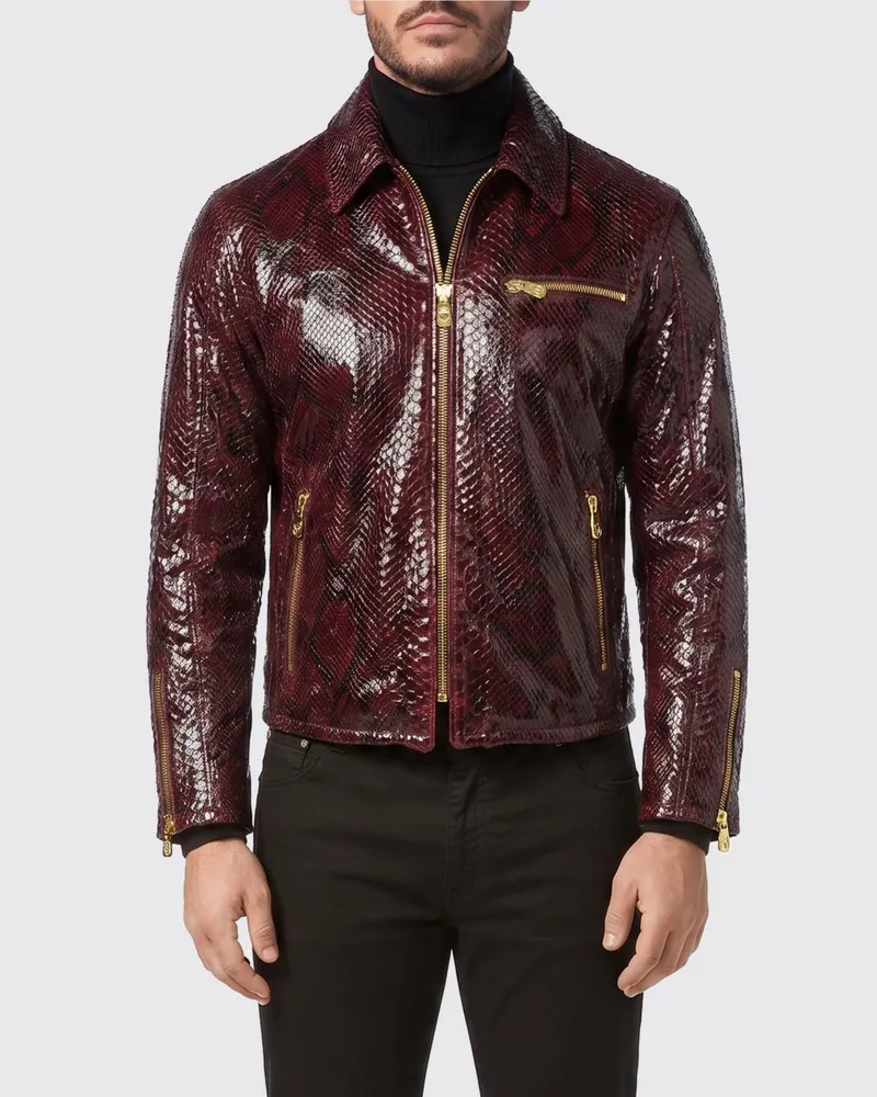 Billionaire Jacke aus Pythonleder Rot