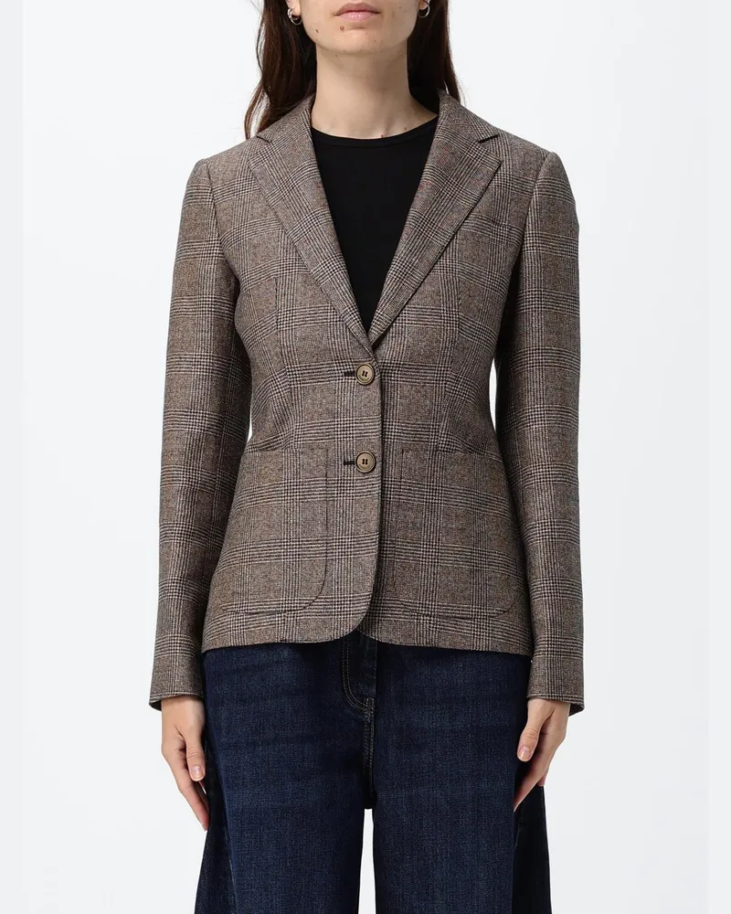 Burberry Einreihiger Slim Fit Tartan-Blazer von aus Leinen und Wolle Beige