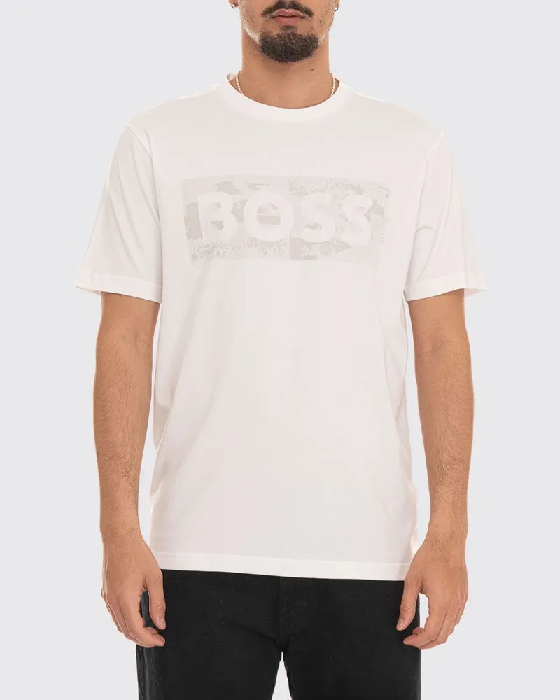 HUGO BOSS Baumwoll-T-Shirt mit Rundhalsausschnitt und aufgedrucktem Logo auf der Brust Weiß