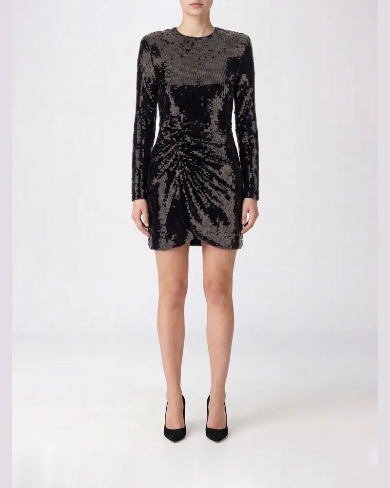 ROTATE Birger Christensen Langärmeliges Minikleid mit durchgehendem Paillettenbesatz Schwarz