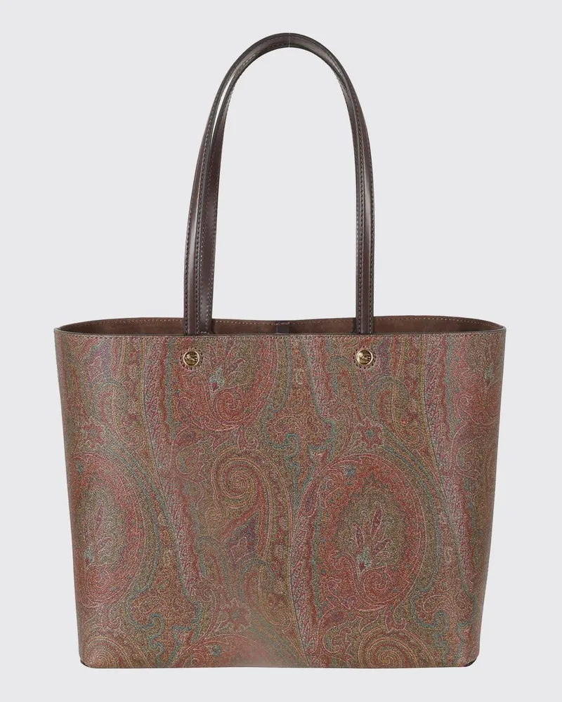 Etro Essential Tote-Tasche aus beschichteter Baumwolle mit Paisley-Print und Pegaso-Logo Braun