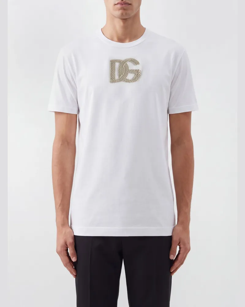 Dolce & Gabbana DOLCE  GABBANA Dolce & Gabbana T-Shirt aus Baumwolljersey mit Logo-Plakette auf der Brust Weiß
