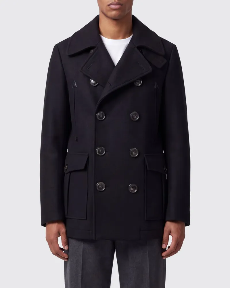 Dsquared2 Kurzer Zweireiher-Mantel aus Wollmischung mit Revers Schwarz
