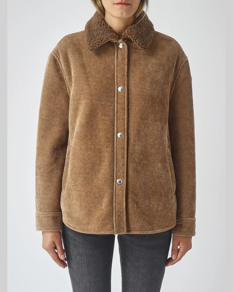 Colmar Kurze Hemdjacke aus Cord mit Pelzkragen Camel
