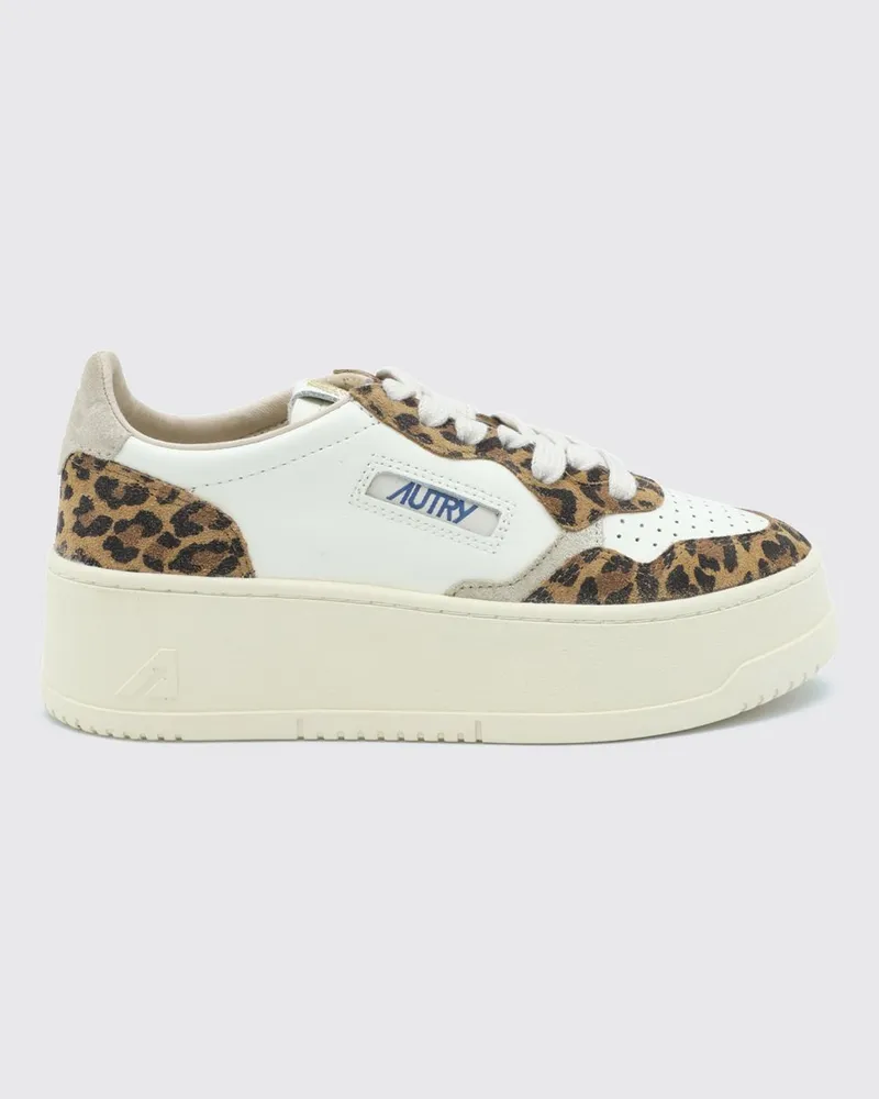 AUTRY Medalist Platform Low Plateau-Sneaker aus Leder und Ponyfell mit Animal-Print Cream