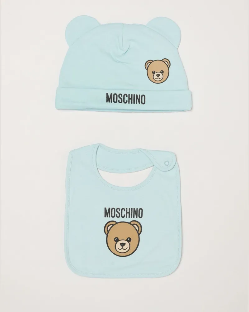 Moschino Baby-Mütze aus Baumwolle mit Logo-Print Hellblau