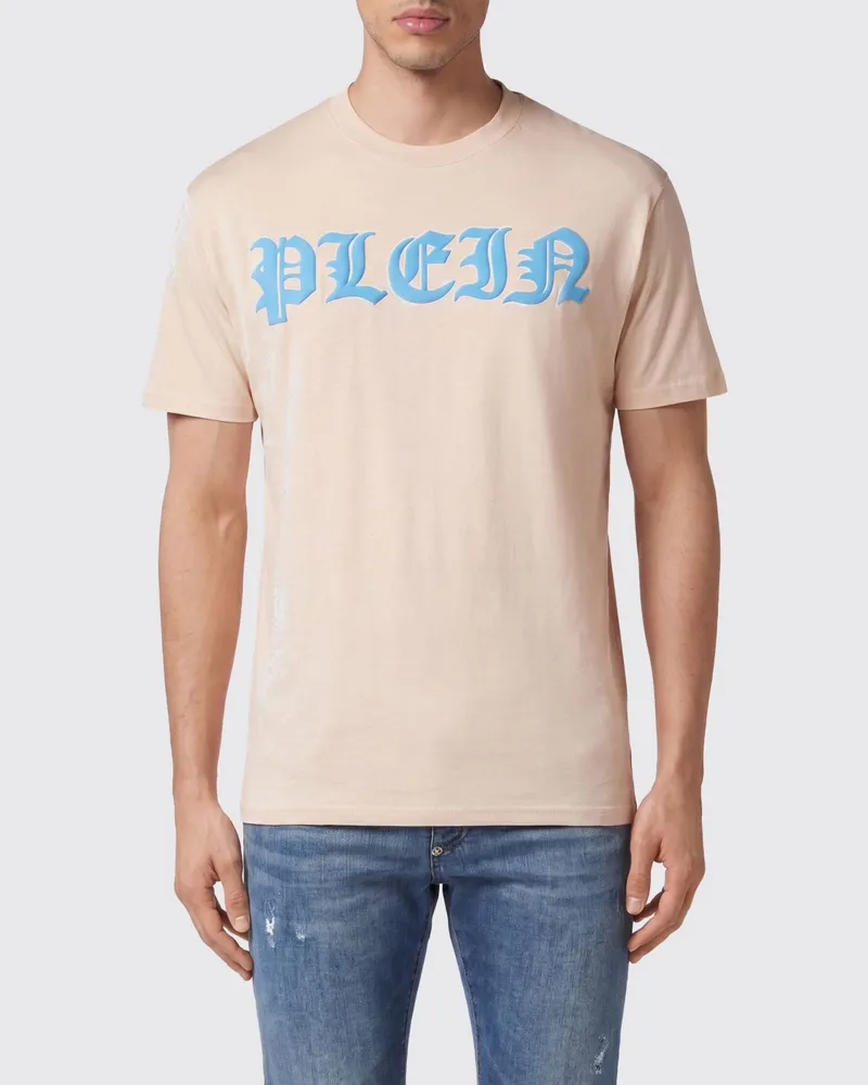 Philipp Plein Gothic T-Shirt aus Baumwolle mit kontrastierendem Logoprint auf der Brust Beige