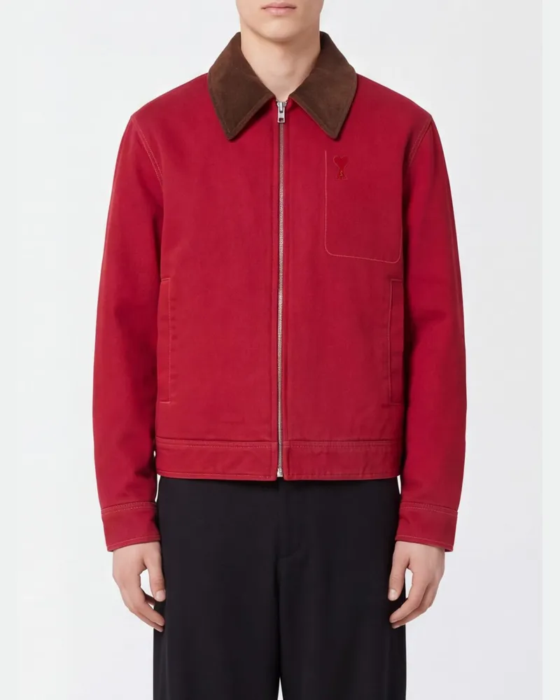 AMI Paris Leichte Baumwolljacke von mit Cord-Samtkragen Rot