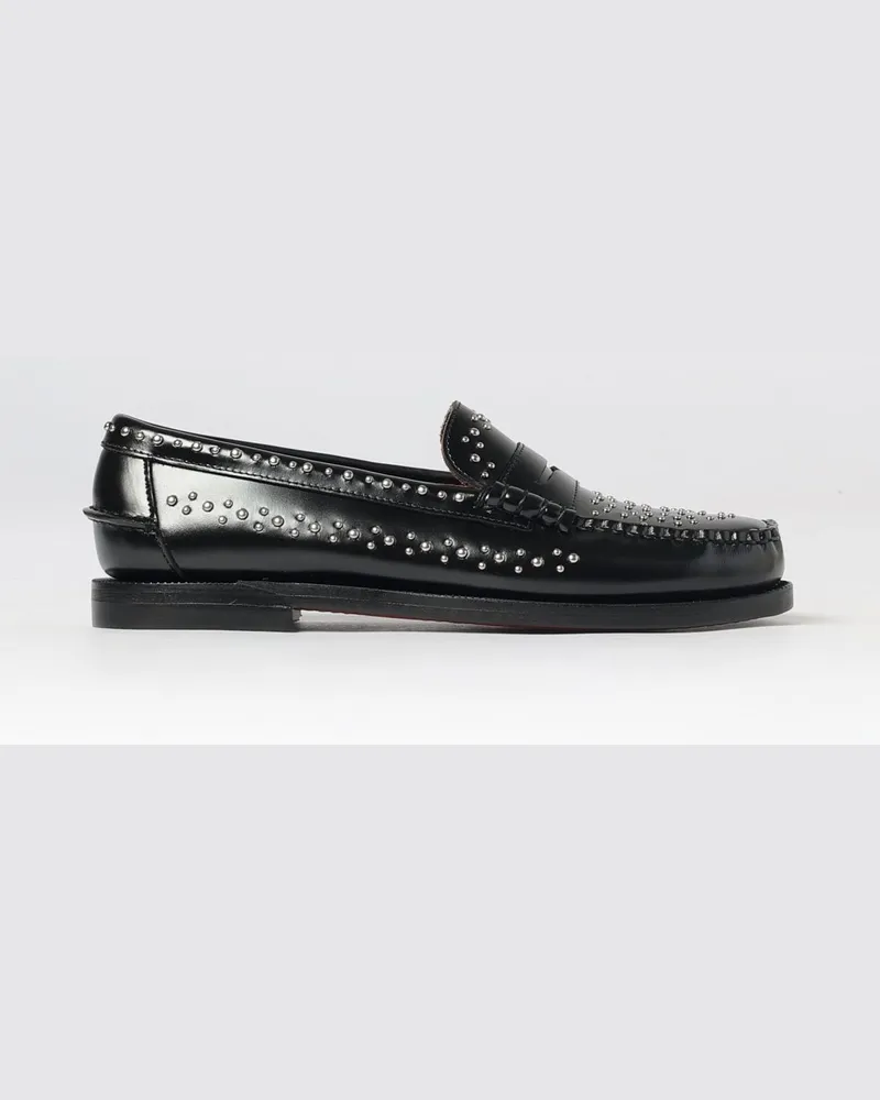 Sebago bestickte Penny-Loafer aus gebürstetem Leder mit Nietenapplikationen Schwarz