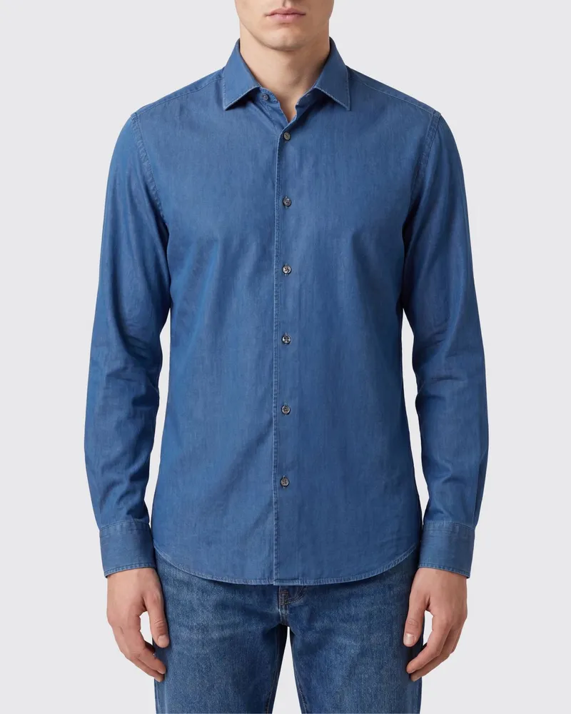 Ermenegildo Zegna Langärmeliges Slim-Fit-Hemd aus Baumwolle mit französischem Kragen Grau