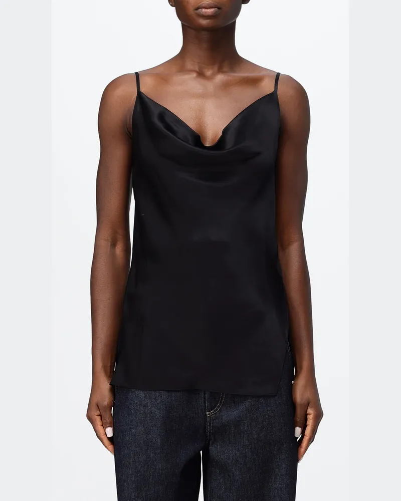 Acne Studios Satin-Abendtop mit drapiertem Ausschnitt und dünnen Trägern Schwarz