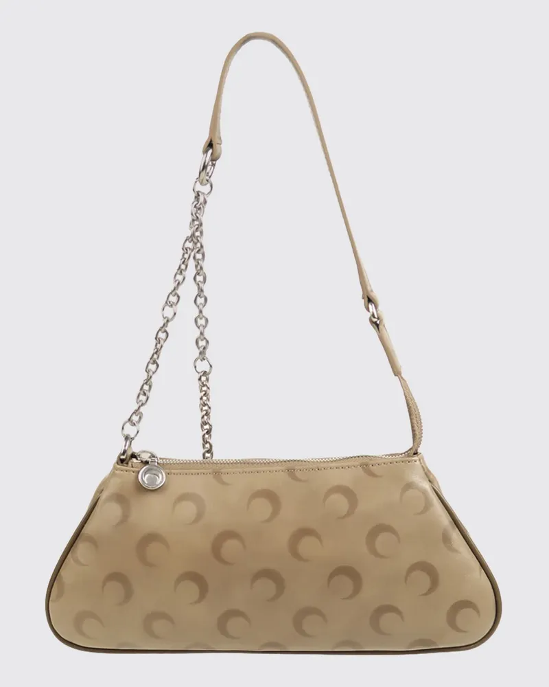 Marine Serre Moon Core Umhängetasche aus Leder mit Monogramm-Print Beige
