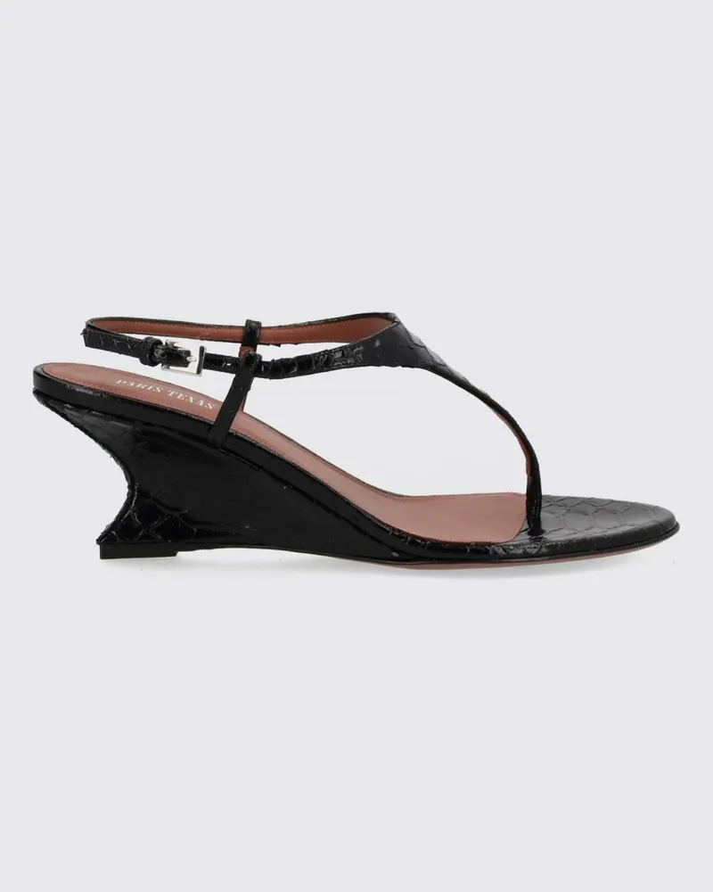 Paris Texas Nina Keilsandalen aus Leder in Python-Optik mit Knöchelriemen Schwarz