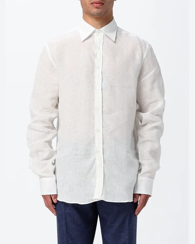 Canali Basic Leinenhemd Weiß
