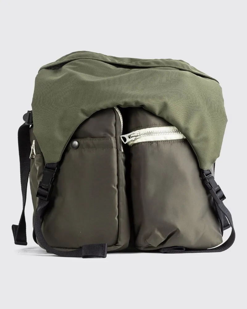 Sacai Zweifarbiger Utility-Rucksack aus Nylon mit gepolsterten Schultergurten Kaki