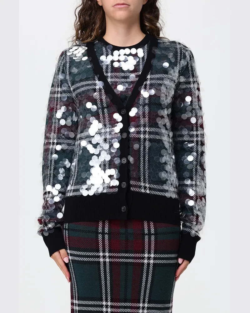 N° 21 Cardigan aus Schurwolle mit V-Ausschnitt, Tartan-Muster und Stickerei Bunt