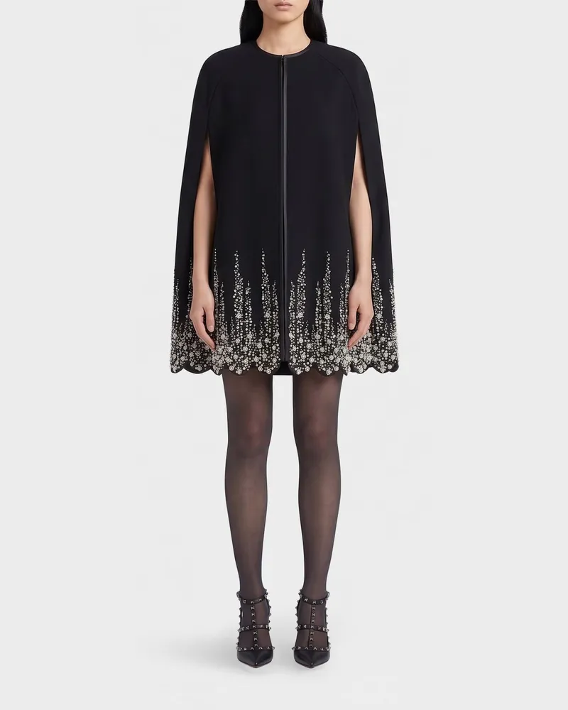 Valentino Garavani Perlenbesticktes Woll-Minikleid für Cocktails Schwarz