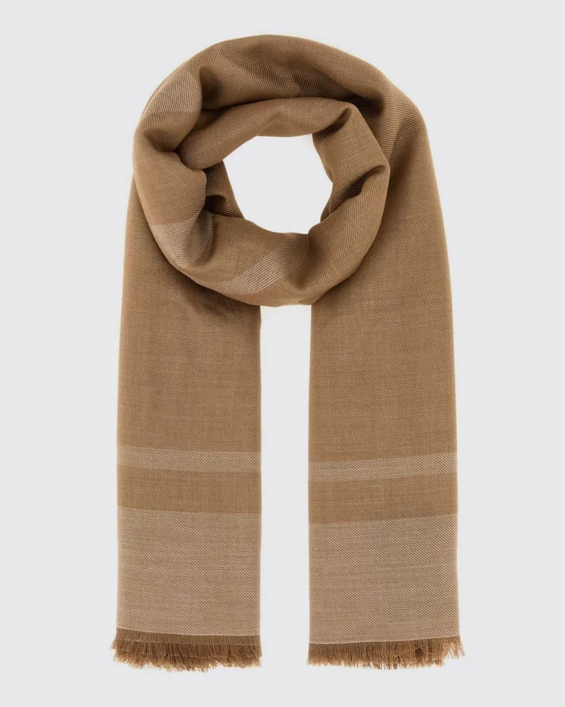 Saint Laurent Kaschmirschal mit YSL-Monogramm-Jacquard und Fransen Braun