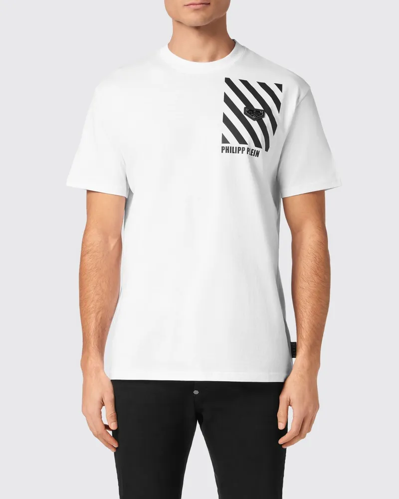 Philipp Plein Slim-Fit-T-Shirt aus Baumwolle mit kontrastierendem Logo Weiß