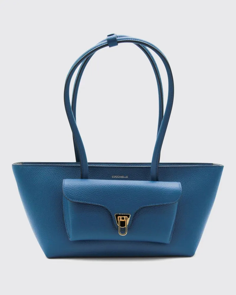 Coccinelle Beat Double Tasche aus genarbtem Leder Blau