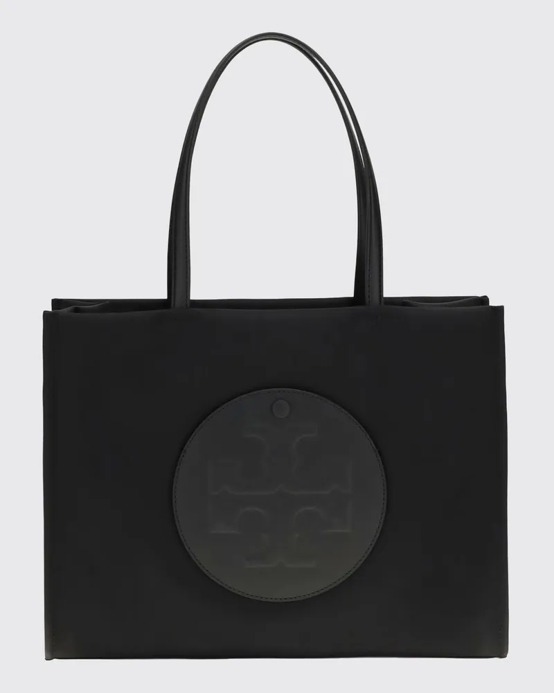 Tory Burch Kleine Ella Nylon-Tragetasche mit Ton-in-Ton Double T-Logo Schwarz