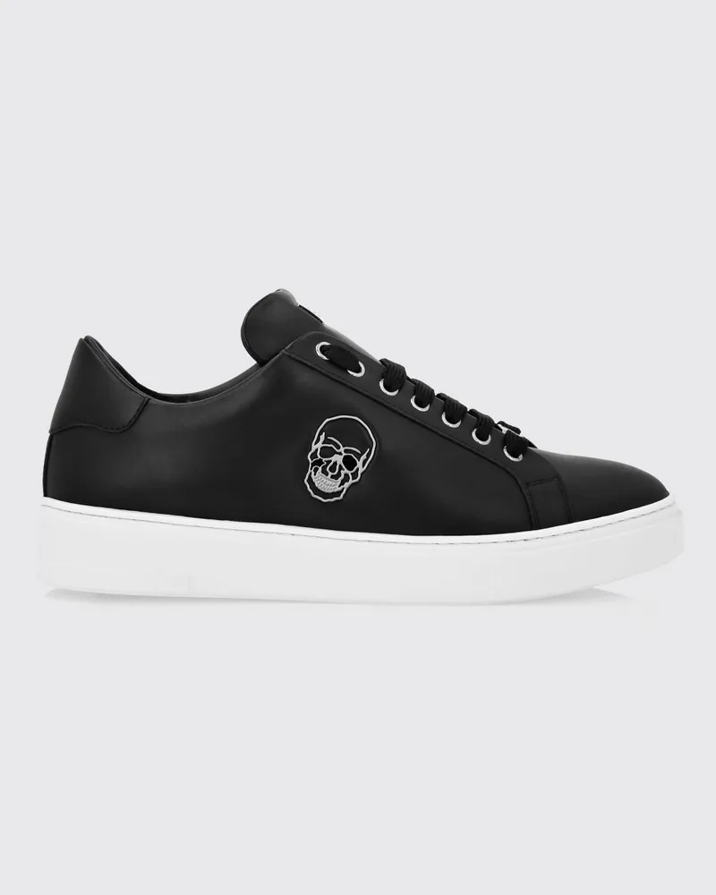 Philipp Plein Low-Top-Sneaker aus Glattleder mit Skull-Print Weiss