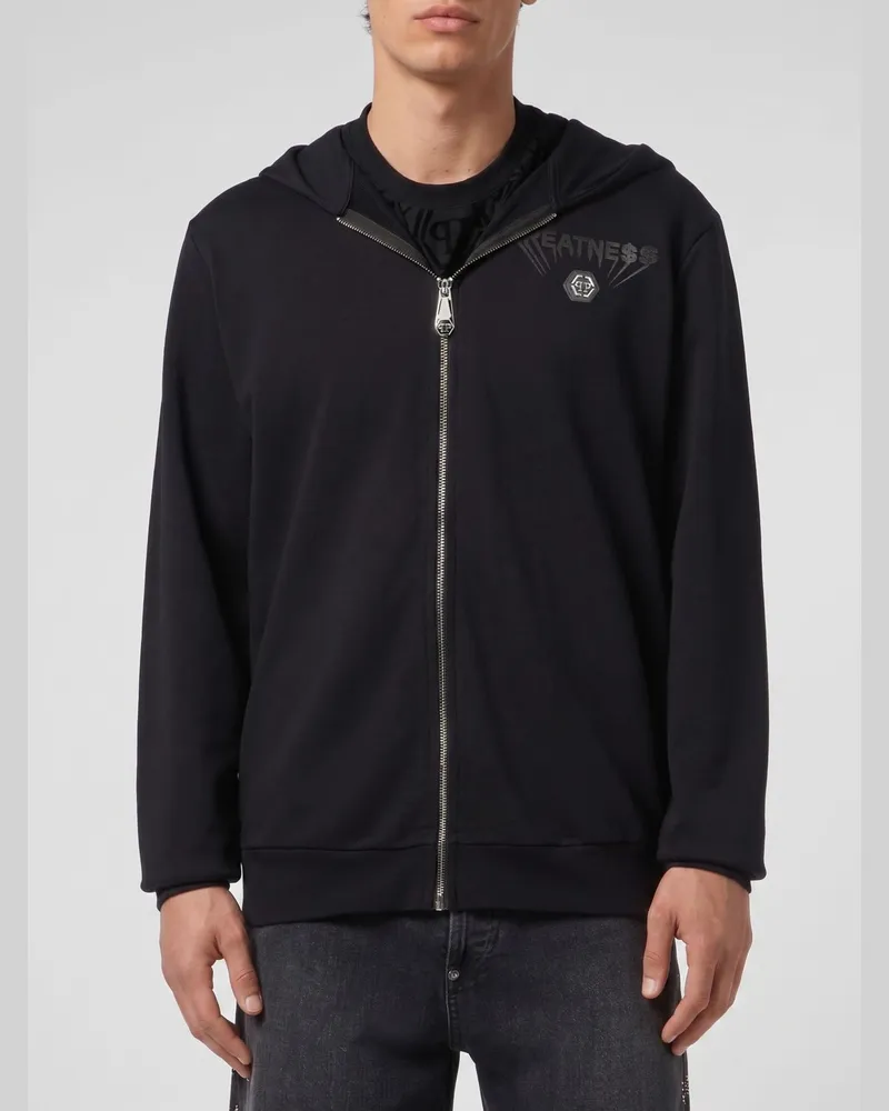 Philipp Plein Baumwoll-Kapuzenpullover mit Reißverschluss Schwarz