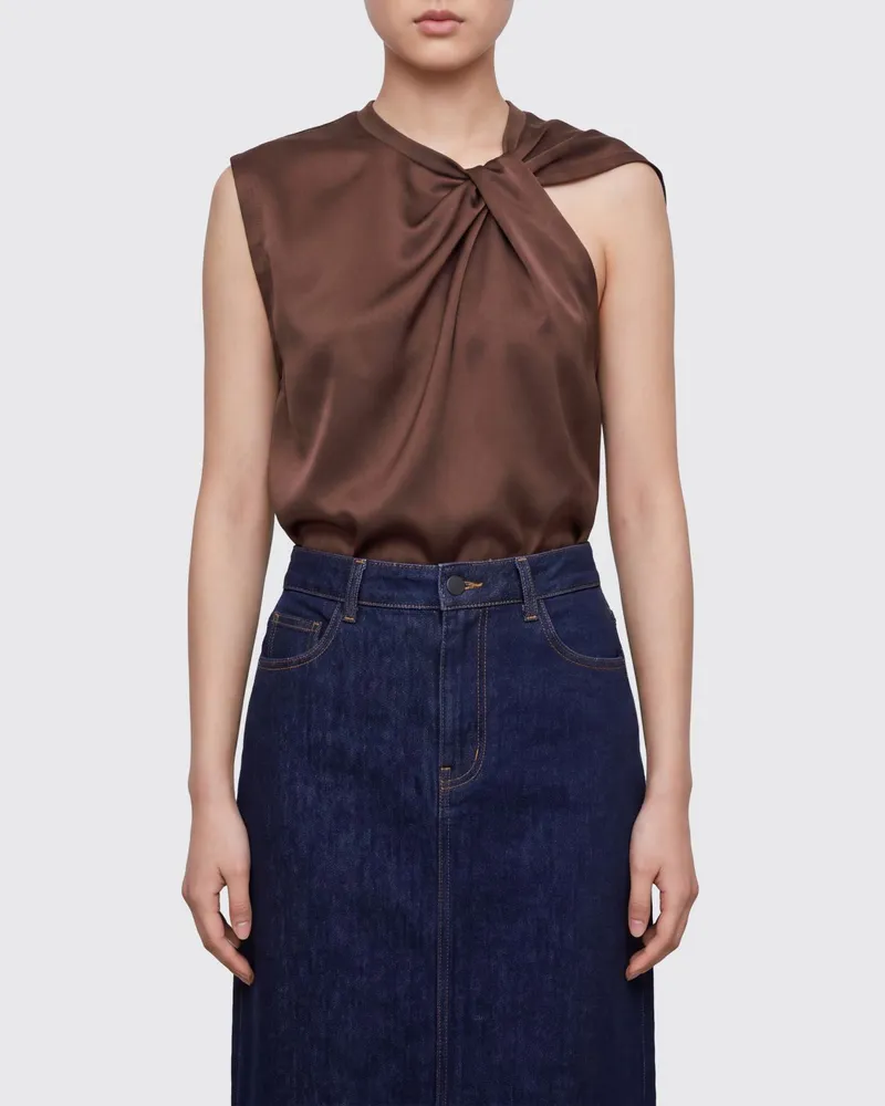 Pinko Asymmetrisches, drapiertes Abendtop aus Satin Braun