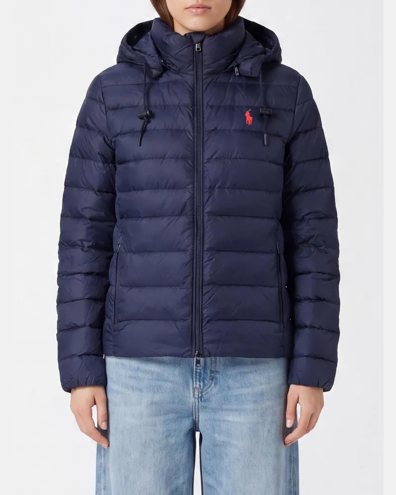 Ralph Lauren Kurze Nylon-Daunenjacke mit Kapuze und gesticktem Pony-Logo Navy