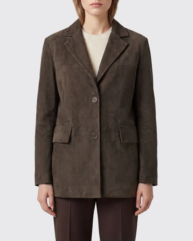 Salvatore Santoro Einreihiger Veloursleder-Blazer mit Pattentaschen Earth
