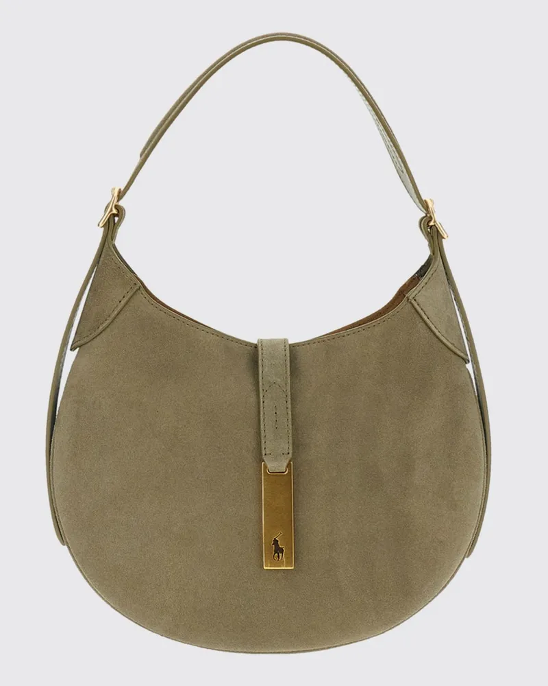 Ralph Lauren Schultertasche aus Kalbsveloursleder mit verstellbarem Henkel Grün