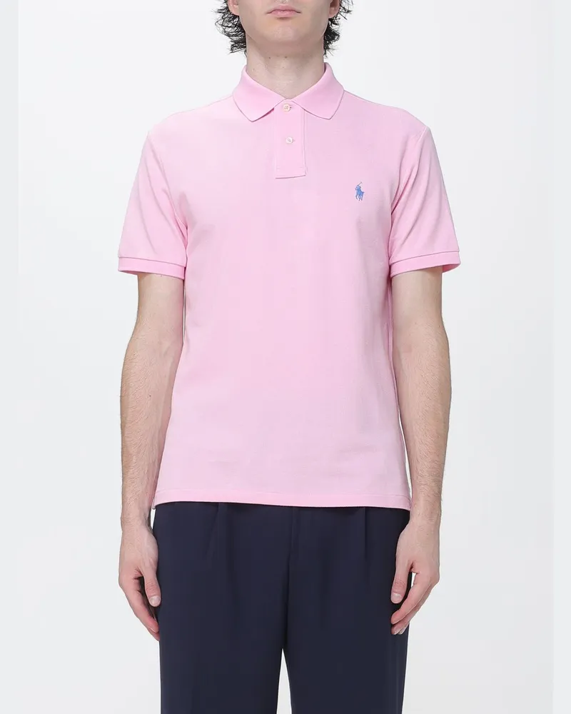 Ralph Lauren Kurzärmeliges Baumwoll-Poloshirt mit kontrastierendem gesticktem Logo Pink