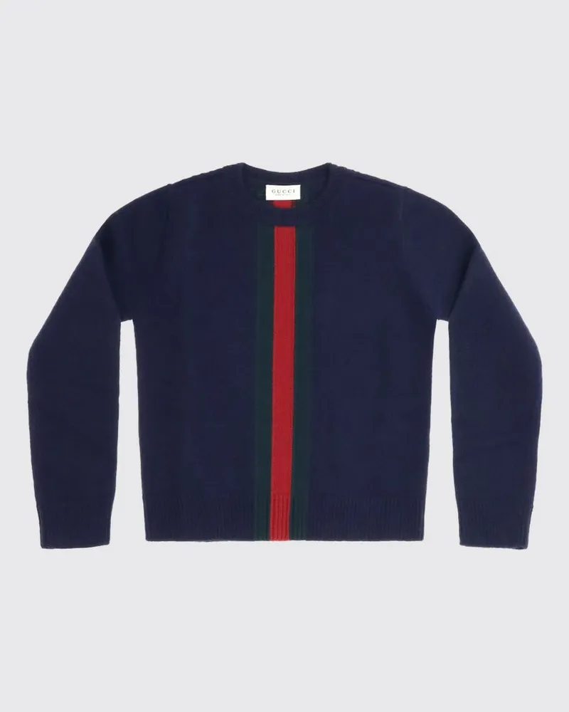 Gucci Gestreifter Pullover für Jungen aus Merinowolle mit Web-Detail Blau