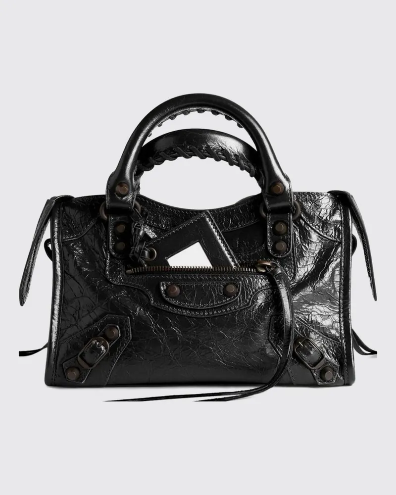 Balenciaga Kleine Le City Handtasche aus Arena-Lammleder mit Nieten Schwarz