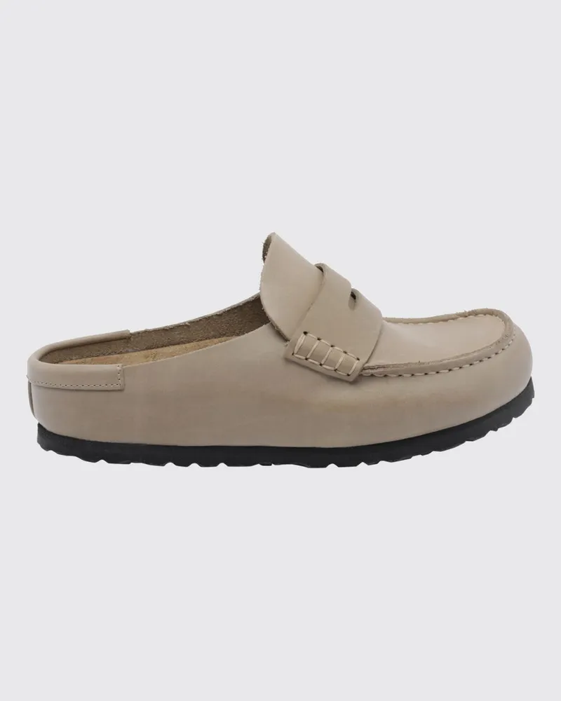 Birkenstock Naples Mules aus geöltem Leder mit runder Spitze und Ziernaht Beige