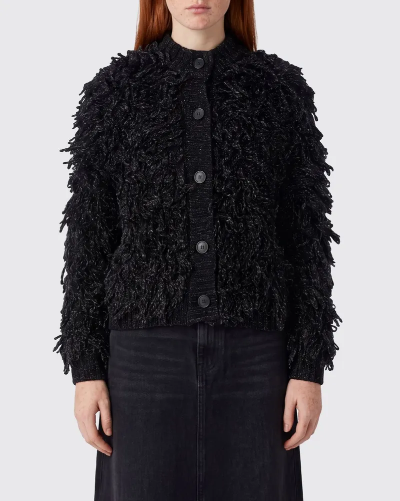 Liu Jo Wollmisch-Cardigan mit Rundhalsausschnitt, Stickerei und Fransenapplikationen Schwarz