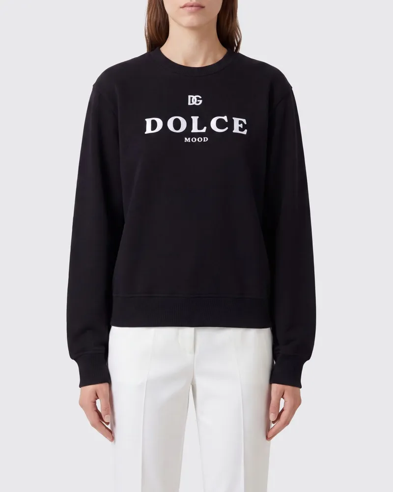Dolce & Gabbana DOLCE  GABBANA Dolce & Gabbana Baumwoll-Sweatshirt mit Rundhalsausschnitt und Kontrast-Logo Schwarz